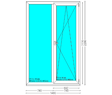 Балконні двері, PERFECT Tytanium 6-к,сірий ззовні,2 290*1 480